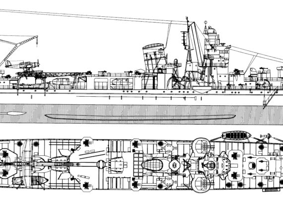 Крейсер IJN Yahagi 1945 [Light Cruiser] - чертежи, габариты, рисунки